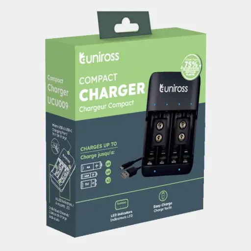[UCU009] Uniross Compact Battery Charger for AA, AAA & 9V Batteries Model# UCU009