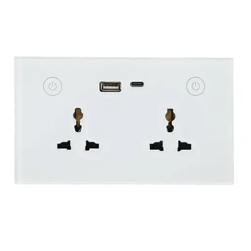 [MOES-048] Socket Glass USB+C Wifi 2 gang White