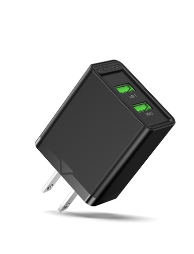 [FBAB0-US] VENTION Two-Port  USB(A+A) Wall Charger (18W/18W) US-Plug Black Model # FBAB0-US