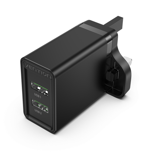 [FBAB0-UK] VENTION Two-Port  USB(A+A) Wall Charger (18W/18W) UK-Plug Black Model # FBAB0-UK