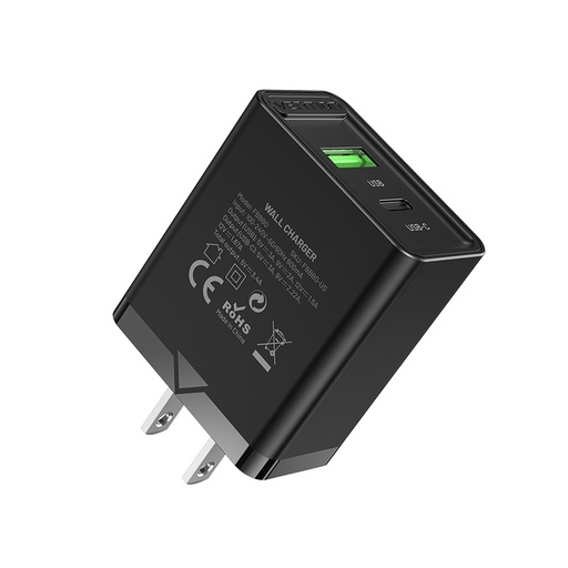 [FBBB0-US] VENTION Two-Port  USB(A+C) Wall Charger (18W/20W) US-Plug Black Model # FBBB0-US