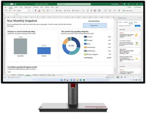 Lenovo ThinkVision P27h-30 27" QHD IPS Monitor, USB-C 100W PD, KVM, RJ45, 95% DCI-P3, 4-Side Borderless – 63CFGAR1UK