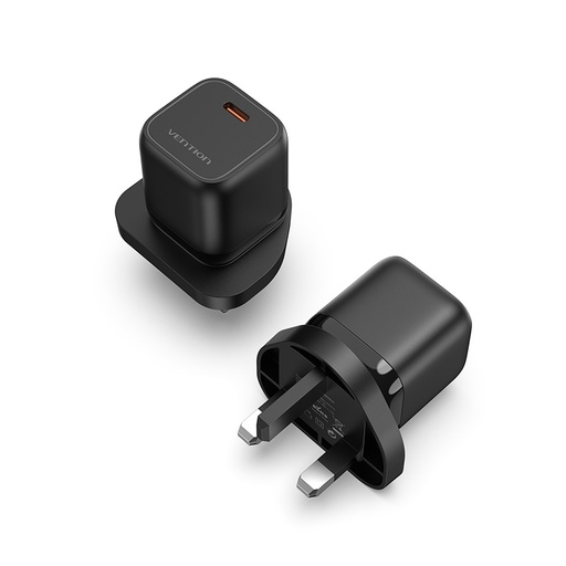 [FAKB0-UK] VENTION 1-port USB-C GaN Charger(30W) UK-Plug Black Model # FAKB0-UK