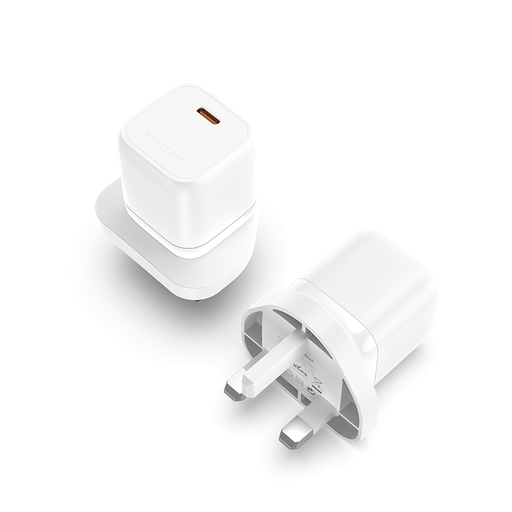 [FAKW0-UK] VENTION 1-port USB-C GaN Charger(30W) UK-Plug White Model # FAKW0-UK
