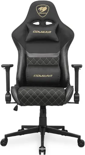 [3MA2FGLB] Cougar Armor One V2 F Gaming Chair – Woven Fabric Surface, 4D Adjustable Armrests, 155° Recline, Class 4 Gas Lift Height Adjustment, Ergonomic Design, Supports up to 120kg – Black/Gold