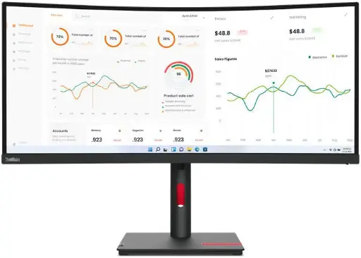 [UWQHD] Lenovo 34" Inch ThinkVision T34w-30 Curved UWQHD USB-C Monitor with VA Panel, 60Hz, 4Ms, HDMI, DP, USB-C & Ethernet - Tilt/Swivel/Lift Stand | 