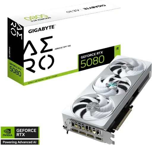 [GV-N5080AERO OC-16GD] GIGABYTE GeForce RTX 5080 AERO OC SFF 16G – 16GB GDDR7, 256-bit 30Gbps, NVIDIA Blackwell, DLSS 4, WINDFORCE Cooling, RGB Lighting, Dual BIOS, PCIe 5.0