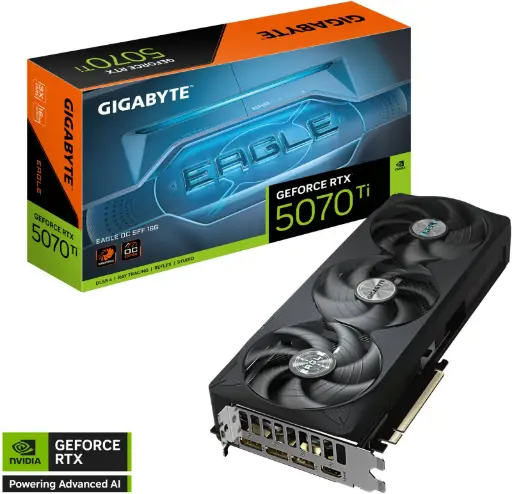 [GV-N507TEAGLE OC-16GD] GIGABYTE GeForce RTX 5070 Ti EAGLE OC 16GB GDDR6X Graphics Card – WINDFORCE Cooling, Overclocked, 7680 CUDA Cores, 256-bit, DLSS 3.5, Ray Tracing, Dual BIOS, RGB Accent, HDMI 2.1, DisplayPort 1.4a
