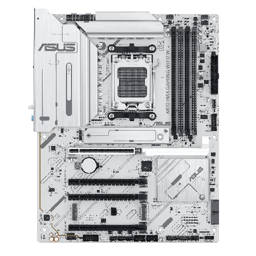 [90MB1LZ0-M0EAY0] ASUS X870 MAX WiFi 7 White AM5 ATX Motherboard, AMD X870 Chipset, 4x DDR5 DIMM Slots up to 256GB, PCIe 5.0 x16 Expansion, 3x M.2 Storage Slots, Wi-Fi 7 and Bluetooth 5.4, High-End 90MB1LZ0-M0EAY0