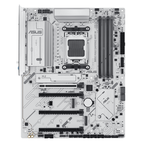 [90MB1M10-M0EAY0] ASUS B850 MAX WiFi W AM5 ATX Motherboard White Edition, AMD B850 Chipset, 4x DDR5 DIMM Slots up to 256GB, PCIe 5.0 x16 Expansion, Multiple M.2 Storage Slots, Wi-Fi and Bluetooth 90MB1M10-M0EAY0