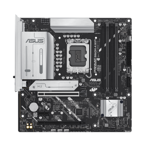 [90MB1JY0-M0EAY0] ASUS PRIME B860M-A WiFi LGA1851 Micro-ATX Motherboard, Intel B860 Chipset, 4x DDR5 DIMM up to 256GB, PCIe 5.0 x16 SafeSlot Expansion, 2x M.2 Slots, Compact 90MB1JY0-M0EAY0