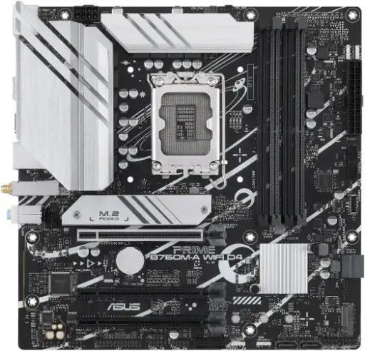 [90MB1CX0-M1EAY0] ASUS PRIME B760M-A WiFi D4 LGA1700 mATX Motherboard, Intel B760 Chipset, 4x DDR4 DIMM up to 128GB, PCIe 4.0 Expansion, Dual M.2 Storage, Wi-Fi 6, USB 3.2 Type-C, HDMI 90MB1CX0-M1EAY0