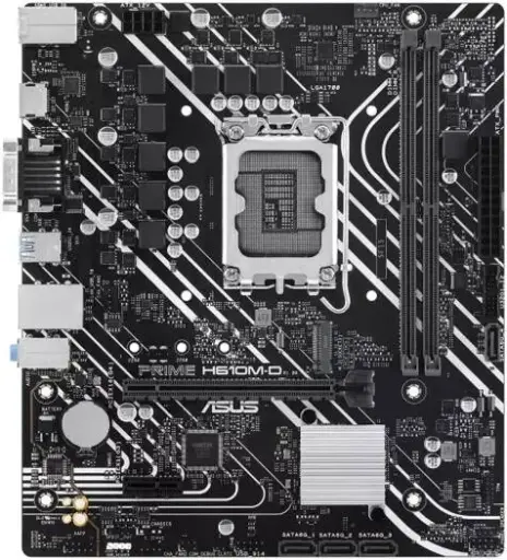 [90MB1G80-M0EAY0] ASUS PRIME H610M-D LGA1700 Micro-ATX Motherboard, Intel H610 Chipset, 2x DDR5 DIMM up to 96GB, PCIe 4.0 x16 Slot, 1x M.2 Slot, Realtek 1Gb Ethernet, HDMI and VGA Connectivity, Stable 90MB1G80-M0EAY0