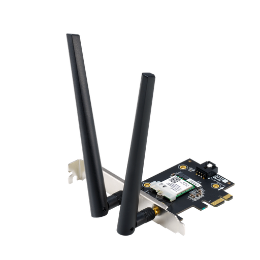 [90IG07I0-ME0B10] ASUS PCE-AXE5400 WiFi 6E PCI-E Adapter with 2 External Antennas, 6GHz Band, 160MHz Channels, Bluetooth 5.2, WPA3 Security, OFDMA and MU-MIMO, Model 90IG07I0-ME0B10