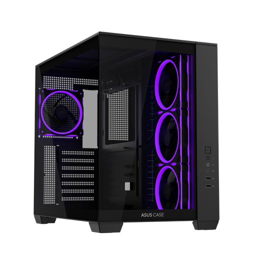[90DC00S0-B19000] ASUS A32 Plus TG ARGB Black MicroATX PC Case, Tempered Glass Panel, Pre-Installed ARGB Fans, Mesh Front, Hidden Port Motherboard Compatible, Supports 360mm Radiator & 380mm GPU 90DC00S0-B19000
