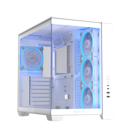 [90DC00S3-B19000] ASUS A32 Plus TG ARGB White MicroATX PC Case, Tempered Glass Panel, Pre-Installed ARGB Fans, Mesh Front Design, Hidden Port Motherboard Compatible, Supports 360mm Radiator & 380mm GPU 90DC00S3-B19000