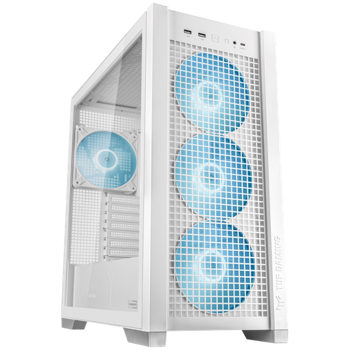 [90DC00I3-B19000] ASUS TUF Gaming GT302 ARGB White Mid Tower Computer Case, 4x Pre-Installed 140mm ARGB Fans, Supports up to 360mm Radiator & 7 Fans, Front I/O with 1x 3.5mm, 2x USB-A & 1x USB-C 90DC00I3-B19000
