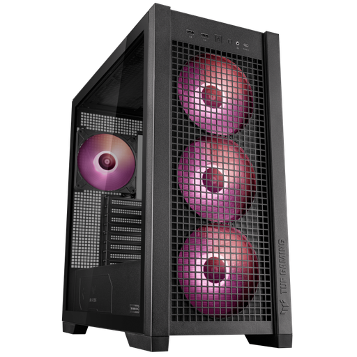 [90DC00I0-B19000] ASUS TUF Gaming GT302 ARGB Black ATX Mid-Tower Case, Tempered Glass Side Panel, 4x 140mm ARGB Fans Pre-Installed, Mesh Front Design, Supports 360mm Radiator & Multiple Cooling Options 90DC00I0-B19000