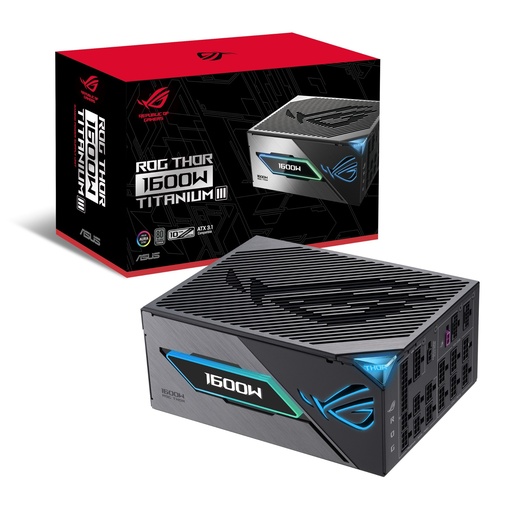 [90YE00V1-B0NA00] ASUS ROG Thor 1600W Titanium III Fully Modular Power Supply, 80 Plus Titanium Efficiency, Cybenetics Titanium Certified, Active PFC, ATX 3.1 Standard, GaN MOSFET Technology 90YE00V1-B0NA00