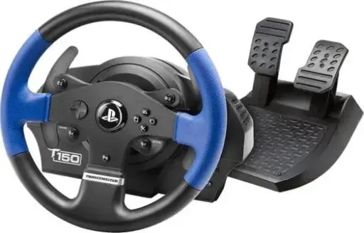 [TM-WHL-T150RS] Thrustmaster T150 Force Feedback Racing Wheel – 13 Action Buttons, D-Pad, Dual Paddle Shifters, Large Optimized Pedal Set, Compatible with PS3, PS4, PS5 and PC, Black/Blue TM-WHL-T150RS