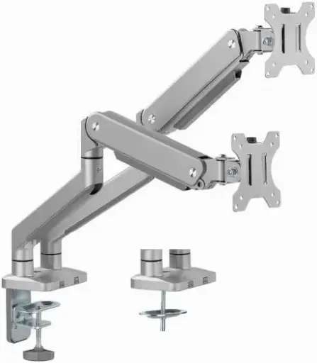[91-LDT53C024] VEOTECH 91-LDT53C024 Premium Aluminum Dual Monitor Arm – fits 17″-32″ screens, 10 kg max, spring-assisted with tension control, cable management & detachable VESA, Silver. 91-LDT53C024