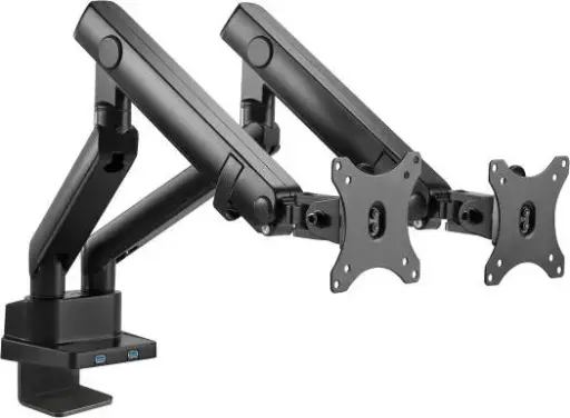 [91-LDT20C024U] VEOTECH 91-LDT20C024U Dual Aluminum Slim Monitor Arm – fits 17''-32'' monitors up to 8kg, spring-assisted with tension gauge, quick-release 100x100 VESA, Black. 91-LDT20C024U