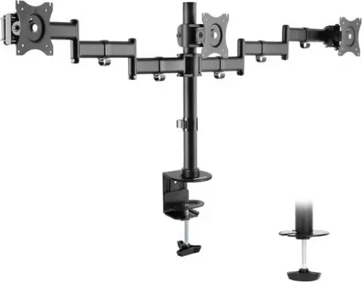 [91-LDT07C036] VEOTECH 91-LDT07C036 Triple Monitor Arm – fits 13''-27'' screens up to 8kg each, clamp & grommet mount, fully adjustable, 75x75 & 100x100 VESA, Black. 91-LDT07C036