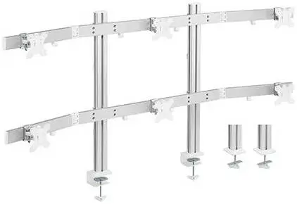 [91-LDT38C06] VEOTECH 91-LDT38C06 Six Screen Monitor Arm – fits 17''-32'' monitors up to 8kg each, sliding horizontal bar, individual VESA height adjustment & cable management, White. 91-LDT38C06