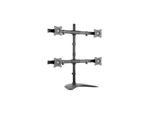 [91-LDT08T04] VEOTECH 91-LDT08T04 Quad Monitor Desk Stand – fits 13''-27'' screens up to 8kg each, 75x75 & 100x100 VESA, full tilt, swivel & rotation, height adjustable with cable management, Black. 91-LDT08T04