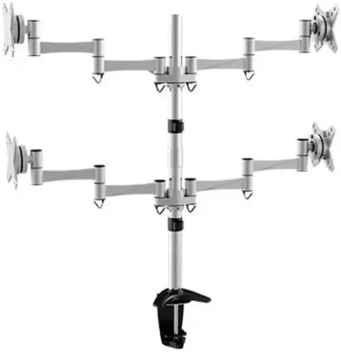 [91-LDT02C048] VEOTECH 91-LDT02C048 Quad Aluminum Monitor Desk Mount – fits 13''-27'' monitors up to 8kg, tilt & 90° swivel, 360° rotary VESA, integrated cable management, Silver. 91-LDT02C048
