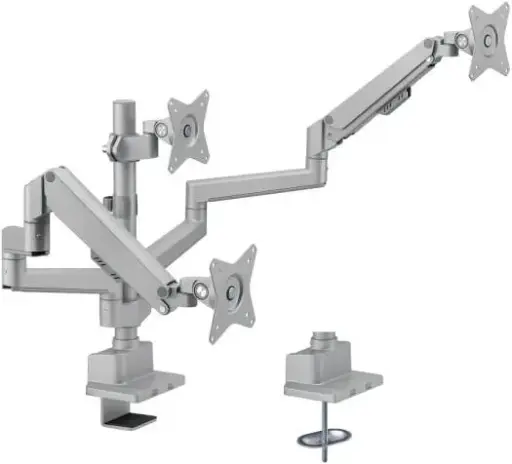 [91-LDT62C036P] VEOTECH 91-LDT62C036P Triple Monitor Mount – fits 17''-30'' monitors up to 9kg, gas spring arms with tilt & swivel, arm extension, quick-release joints & cable management, Silver. 91-LDT62C036P