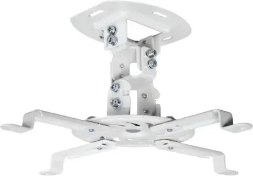 [91-PRB18F] VEOTECH 91-PRB18F Projector Mount – detachable & adjustable arms, fits up to 13 kg, full 360° rotation, ±15° tilt & swivel, sleek White finish. 91-PRB18F