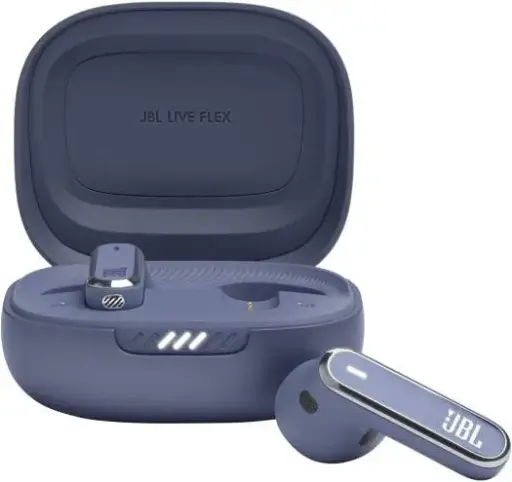 [JBLLIVEFLEXROS] JBL Live Flex TWS Earbuds deliver Hi-Fi sound with Personi-Fi 2.0, 40H battery life, 6 beam-forming mics, Bluetooth 5.3, Spatial Sound, IP54 water resistance, sleek blue finish. JBLLIVEFLEXBLU