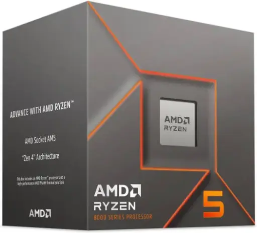 [100-100001591BOX] AMD Ryzen 5 8400F AM5 Processor, 6 cores & 12 threads, up to 4.7GHz boost, 22MB total cache, DDR5-5200 support, Zen 4 architecture, includes Wraith Stealth Cooler. 100-100001591BOX