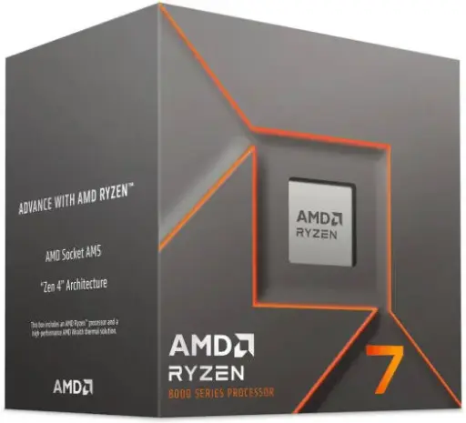 [100-100001590BOX] AMD Ryzen 7 8700F AM5 Processor, 8 cores & 16 threads, up to 5.0GHz boost, 24MB total cache, DDR5-5200 support, Zen 4 architecture, Wraith Stealth Cooler. 100-100001590BOX