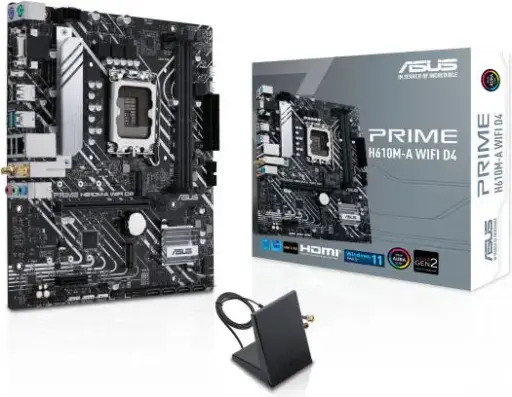 [90MB1C80-M0EAY0] ASUS Prime H610M-A WiFi delivers reliable performance with DDR4 support, PCIe 4.0, dual M.2 slots, and built-in WiFi & Bluetooth for stable everyday computing 90MB1C80-M0EAY0