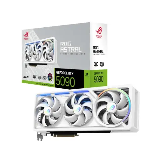 [90YV0LWA-M0NA00] ASUS ROG Astral RTX 5090 White OC delivers elite gaming power with 32GB GDDR7 memory, 2580MHz boost, and stunning white design for high-end performance 90YV0LWA-M0NA00