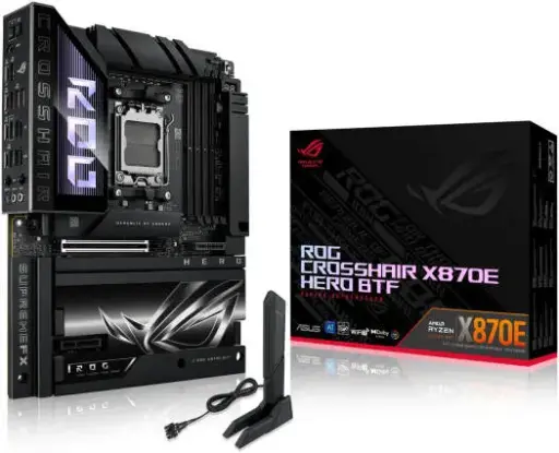 [90MB1IE0-M0EAY0] ASUS ROG Crosshair X870E Hero BTF ATX motherboard with AMD X870E chipset, DDR5 up to 256GB, PCIe 5.0 x16, and 5x M.2 slots for elite builds. 90MB1MX0-M0EAY0