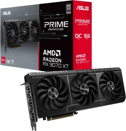 [90YV0L71-M0NA00] ASUS Prime Radeon RX 9070 XT OC graphics card with 16GB GDDR6, PCIe 5.0, HDMI/DP 2.1, axial-tech fans, dual ball bearings, dual BIOS, and ASUS GPU Guard 90YV0L71-M0NA00