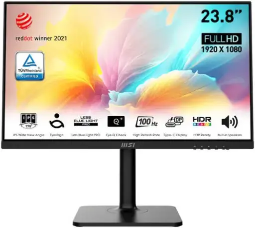 [9S6-3PA59H-076] MSI Modern MD2412P 24" IPS FHD monitor with 100Hz refresh, 1ms MPRT, Adaptive-Sync, and built-in speakers for modern productivity. 9S6-3PA59H-076