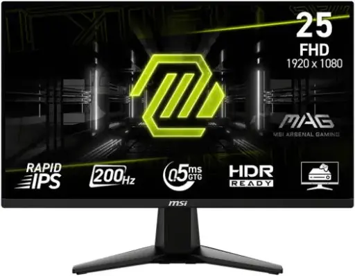 [9S6-3BC21M-051] MSI MAG 255F E20 25" Rapid IPS Gaming Monitor with 200Hz refresh, 0.5ms GtG, and FreeSync Premium for ultra-smooth gameplay. 9S6-3BC21M-051