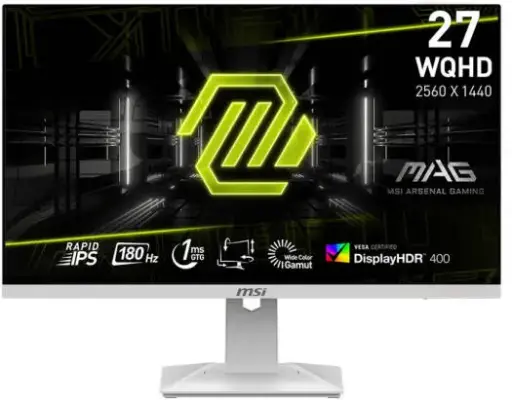 [9S6-3CC29H-250] MSI MAG 274QRFW 27" WQHD Rapid IPS Gaming Monitor with 180Hz refresh, 1ms response, FreeSync support, and 1.07B vivid colors in white. 9S6-3CC29H-250