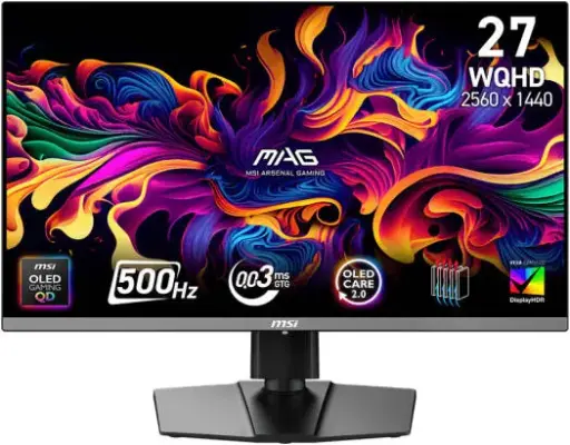 [9S6-3CD79A-032] MSI MAG 272QP QD-OLED X50 27" WQHD Gaming Monitor with stunning QD-OLED colors, ultra-fast 500Hz refresh rate, 0.03ms response, and FreeSync Premium Pro. 9S6-3CD79A-032