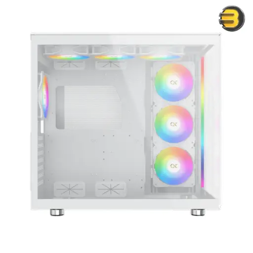[EN41914/EN44472] Xigmatek Aqua Ultra Air Arctic delivers massive airflow with 7 ARGB fans, dual tempered glass, mesh top, and full E-ATX support for high-performance white builds. EN41914 / EN44472