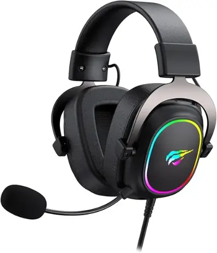 [H2002P] Havit H2002P large gaming headset delivers 7.1 virtual surround, powerful 53mm drivers, cool RGB lighting, and a detachable mic for immersive gameplay. H2002P