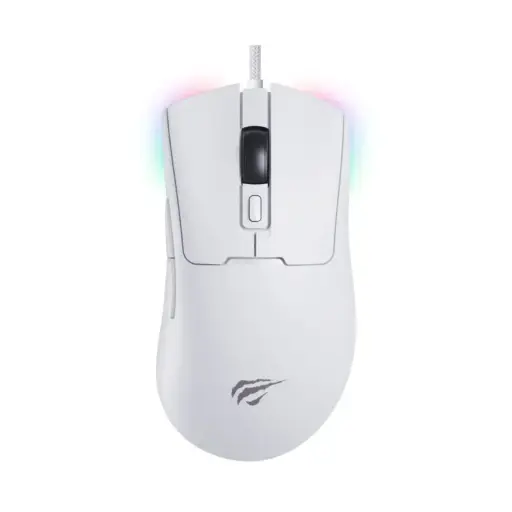 [MS966] Havit MS966 RGB gaming mouse delivers precise tracking, programmable controls, and vibrant RGB lighting for a customizable gaming experience. white+blue MS966