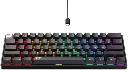 [KB903L] Havit KB903L 61-key mechanical gaming keyboard offers red switches, rainbow LED backlighting, durable 50M keystrokes, and a reliable USB wired design Transparent white. KB903L