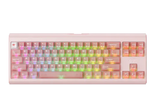 [KB896L ] Havit KB896L 71-key mechanical gaming keyboard offers responsive switches, rainbow LED backlighting, and a durable wired design for smooth, reliable PC performance.Ochre+black   KB896L