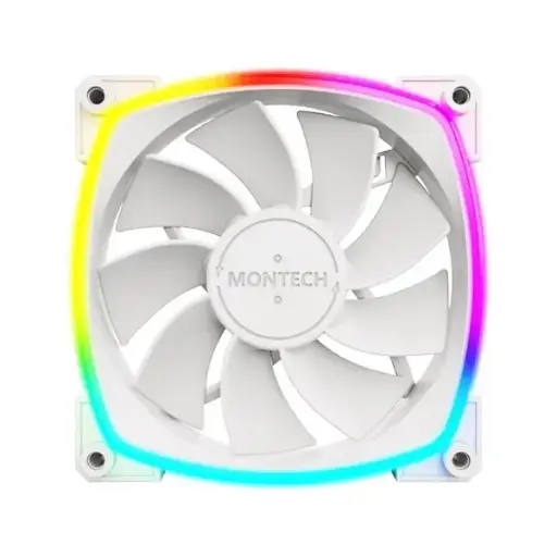 [RX120 PWM White] Montech RX120 PWM White reverse-blade fan offers efficient airflow, quiet operation, and bright RGB lighting in a clean white design. RX120 PWM White